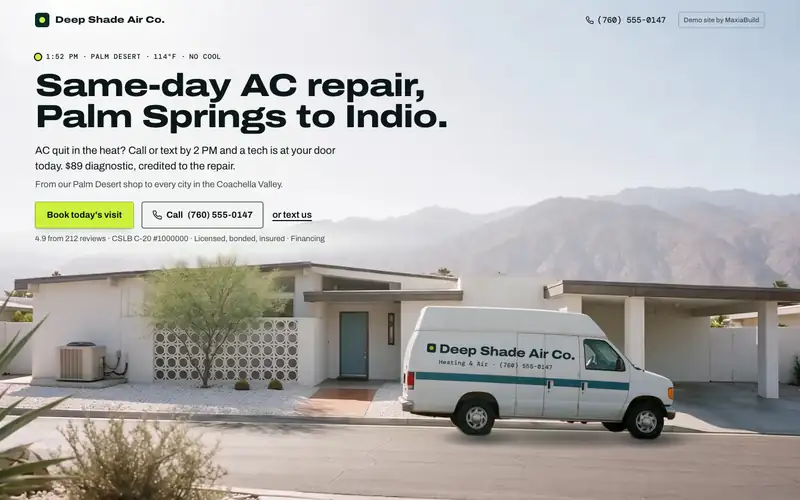 Deep Shade Air Co. website, first screen on a desktop browser