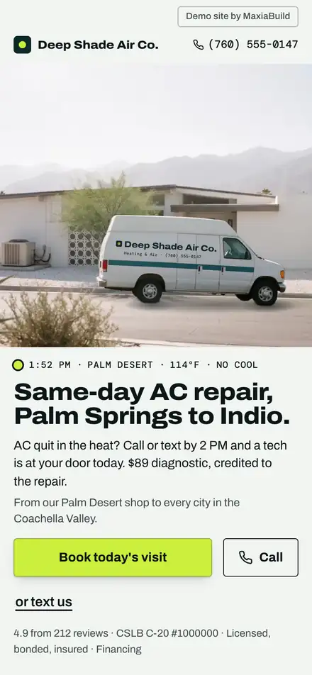 Deep Shade Air Co. on a phone, first screen