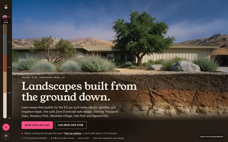 Loam & Line Landscape Co. website, first screen on a desktop browser
